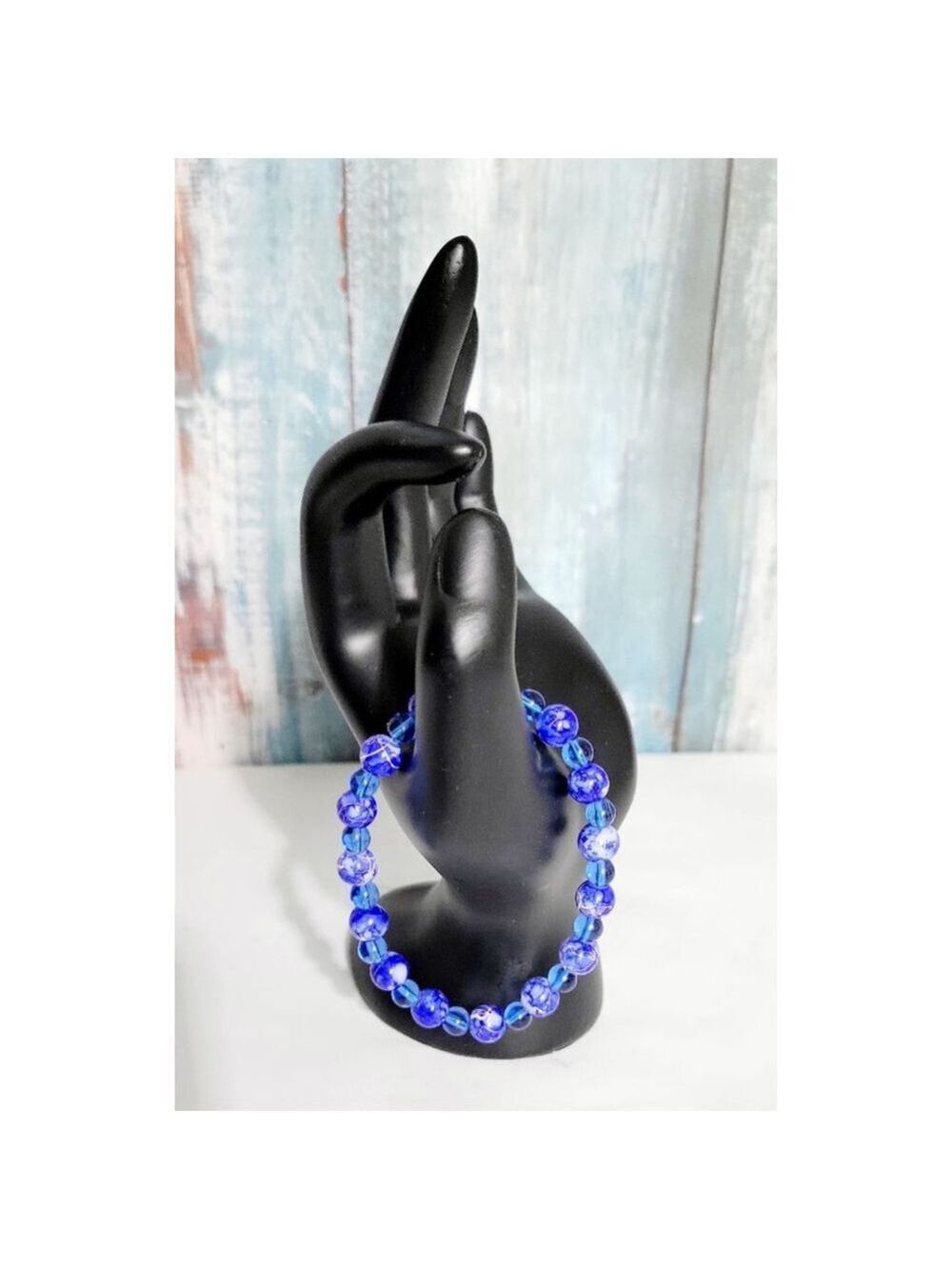 Hand Crafted Acrylic Glass Beaded Bracelet Blue White